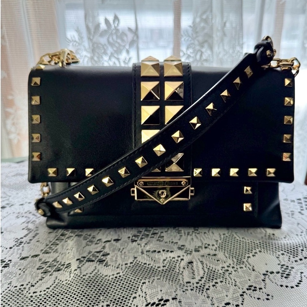 Michael Kors CeCe Medium Studded Black Leather Shoulder Bag